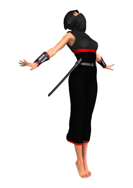 3D renderização Ninja Feminino em Branco — Fotografia de Stock