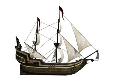 3D render korsan gemisi beyaz