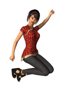 3D işleme Modern Asya kız beyaz