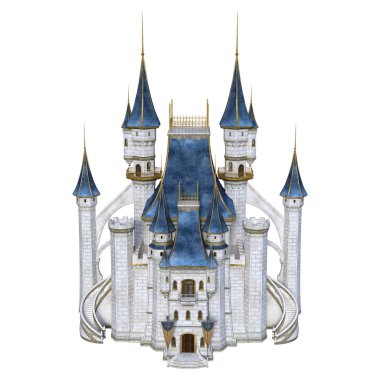 3D render peri masalı kalesinde beyaz