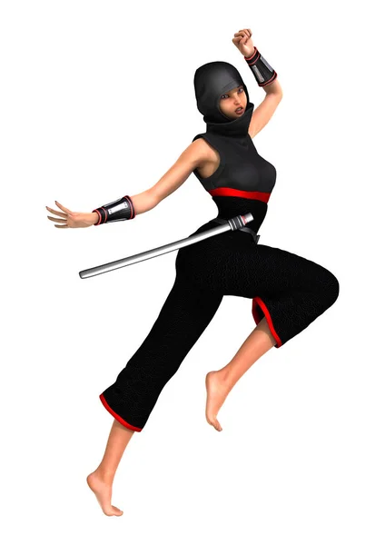3D vykreslování žena Ninja na bílém — Stock fotografie