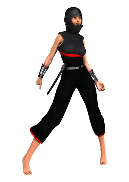 3D Rendering Ninja femminile su bianco — Foto Stock