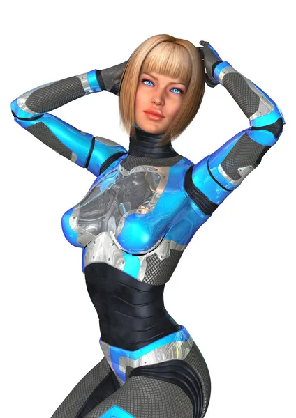 3D Illustration Female Cyborg on White — Stock Photo, Image