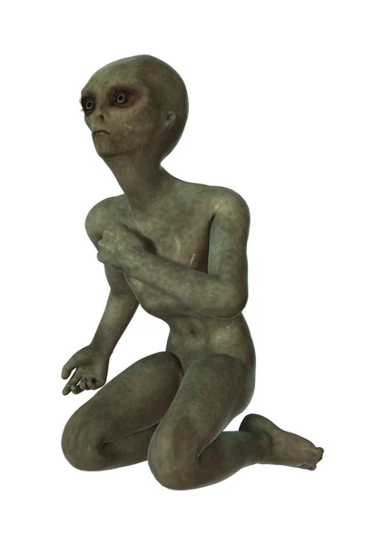 3D Representación verde extraterrestre en blanco —  Fotos de Stock