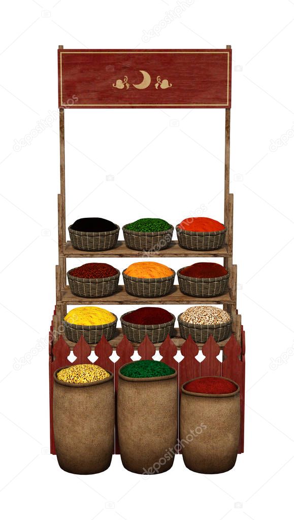 3D Rendering Oriental Spices on White