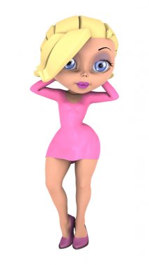 3D render çizgi film kadın beyaz
