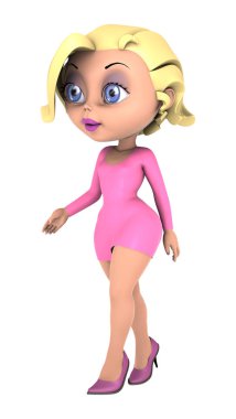 3D render çizgi film kadın beyaz
