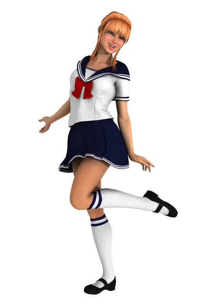 3D Rendering Teenager Schoolgirl on White — Stock Photo, Image