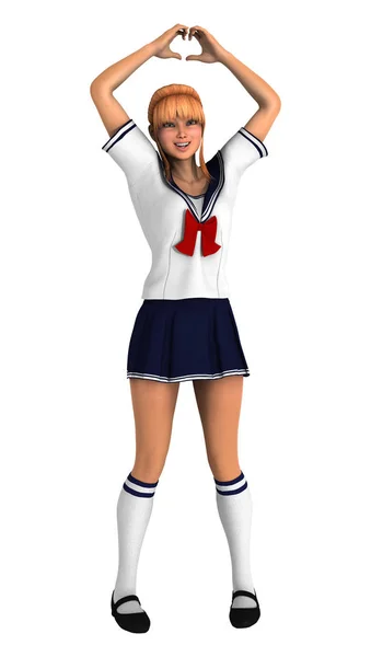 3D Rendering Teenager Schoolgirl on White — Stock Photo, Image