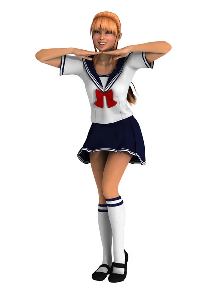 3D Rendering Teenager Schoolgirl on White — Stock Photo, Image