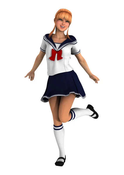 3D rendering tiener schoolmeisje op wit — Stockfoto
