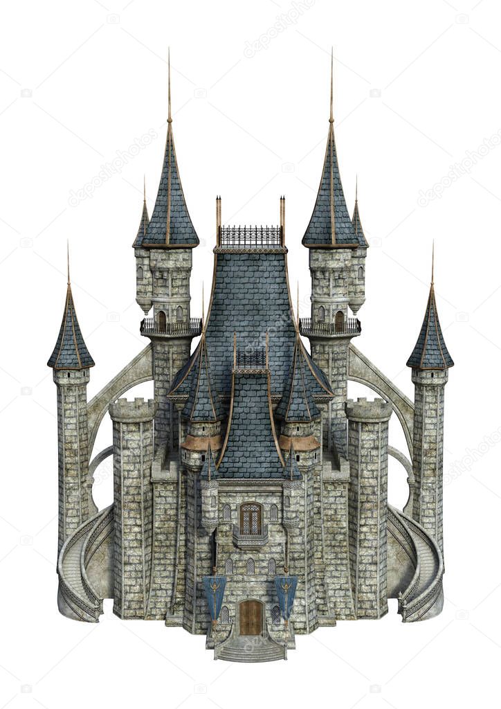3D Rendering Fantasy Castle on White