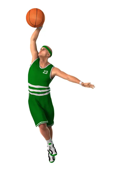 Representación 3D jugador de baloncesto en blanco — Foto de Stock