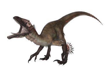3D render dinozor Utahraptor beyaz
