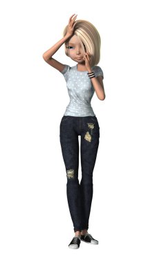 3D render genç kızı beyaz