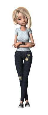 3D render genç kızı beyaz