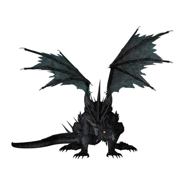 Dragón negro de fantasía de representación 3D en blanco — Foto de Stock