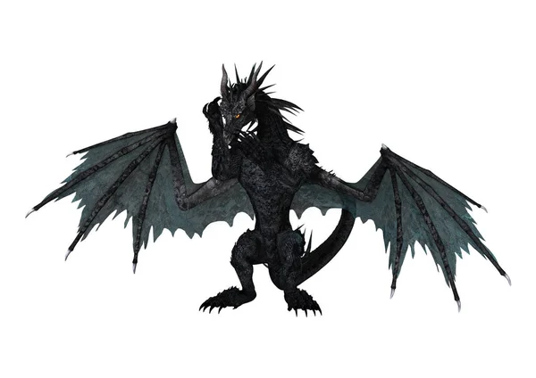 3D vykreslování Fantasy Black Dragon na bílém — Stock fotografie