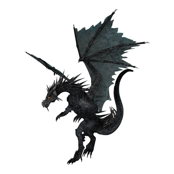 3D Rendering Fantasy Black Dragon on White — Stock Photo, Image