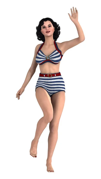 Ragazza Pinup 3D Rendering su bianco — Foto Stock