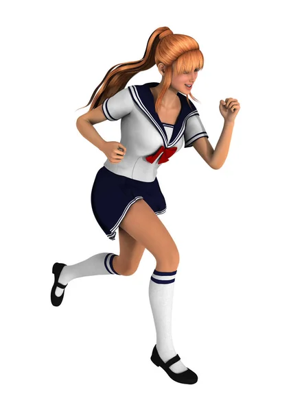 3D Rendering Teenager Schoolgirl on White — Stock Photo, Image