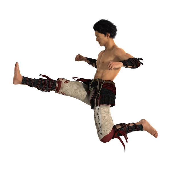3D rendu combat asiatique homme sur blanc — Photo