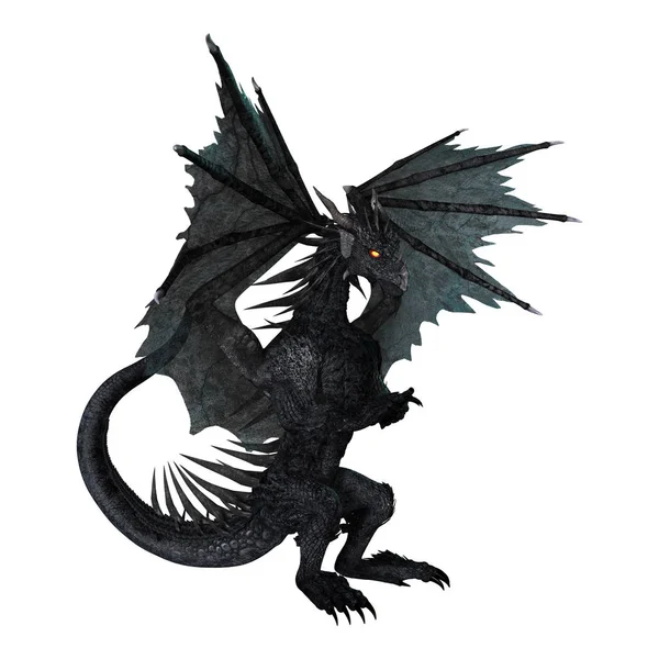 3D renderização Fantasia Dragão Negro em Branco — Fotografia de Stock
