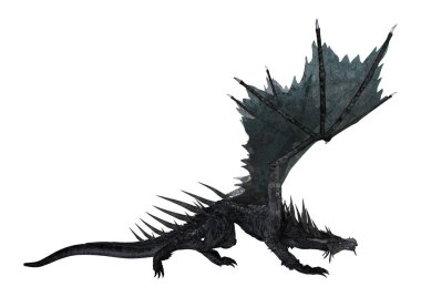 3D render fantezi siyah beyaz ejderha