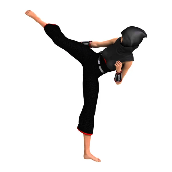 3D rendering vrouwelijke Ninja op wit — Stockfoto