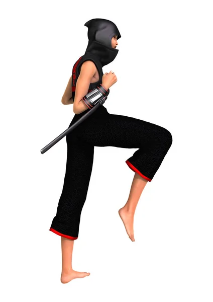 3D rendering kvinnlig Ninja på vit — Stockfoto