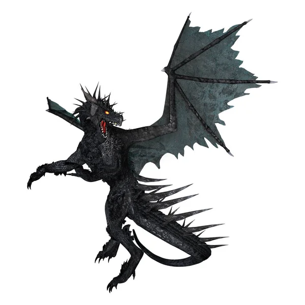 3D rendering Black Dragon på vit — Stockfoto