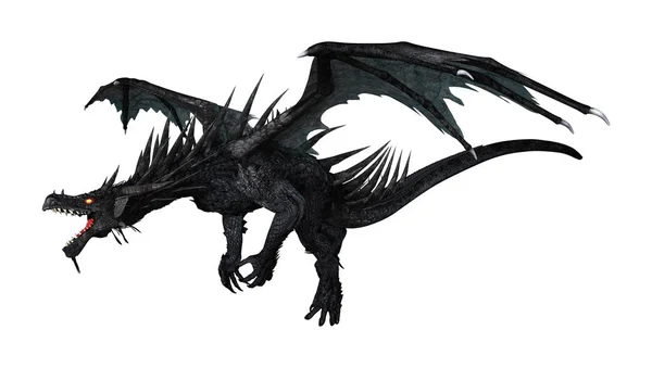 Dragón negro de renderizado 3D en blanco — Foto de Stock