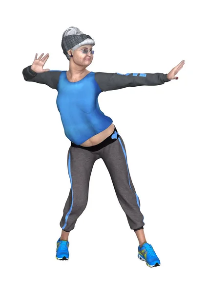 3D rendering Senior vrouw dansen op wit — Stockfoto