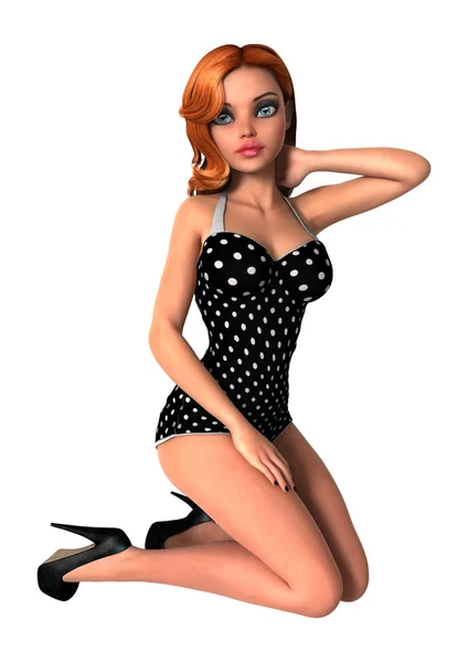 3D Rendering Pinup Girl on White — Stock Photo, Image