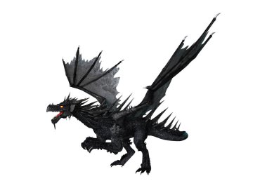 3D render beyaz üzerine siyah Ejder