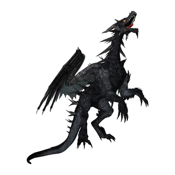Rendu 3D Dragon Noir sur Blanc — Photo