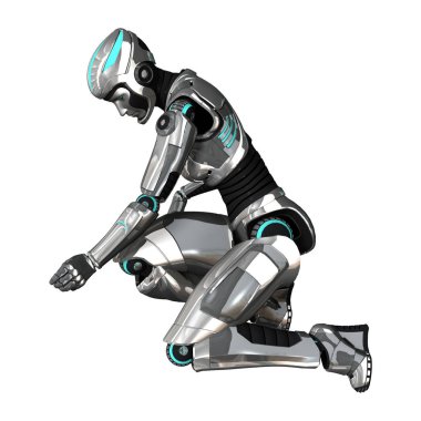 3D render kadın Cyborg beyaz