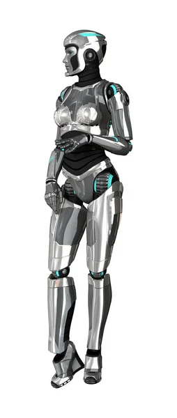 3D vykreslování samice kyborg na bílém — Stock fotografie