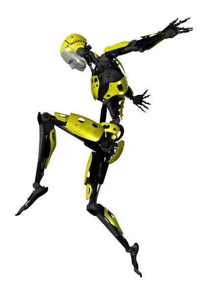 3d 渲染上白色跳舞机器人 — 图库照片