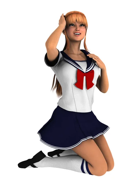 3D Rendering Teenager Schoolgirl on White — Stock Photo, Image