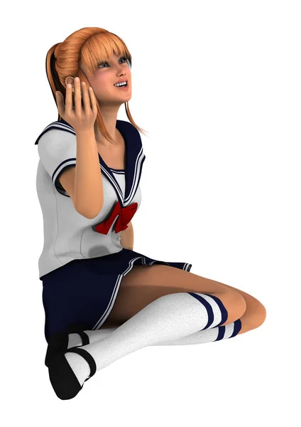 3D Rendering Teenager Schoolgirl on White — Stock Photo, Image