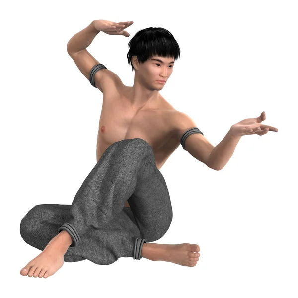 3D Rendering Fighting Monk on White — Stock Photo, Image