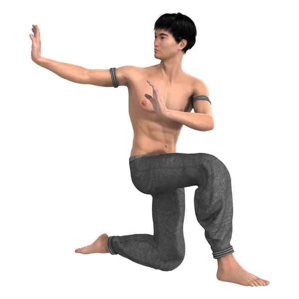 3D vykreslování boj Monk na bílém — Stock fotografie