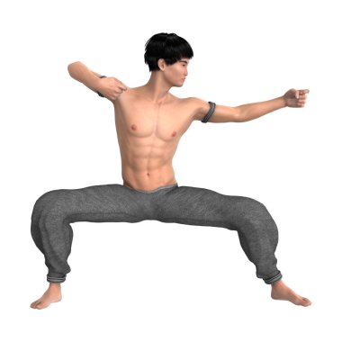 3D render mücadele Monk beyaz