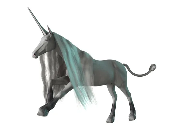 Rendering 3D Unicorno bianco su bianco — Foto Stock