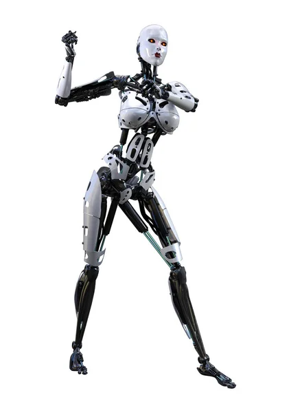 在白色的 3d 渲染女性机器人 — 图库照片