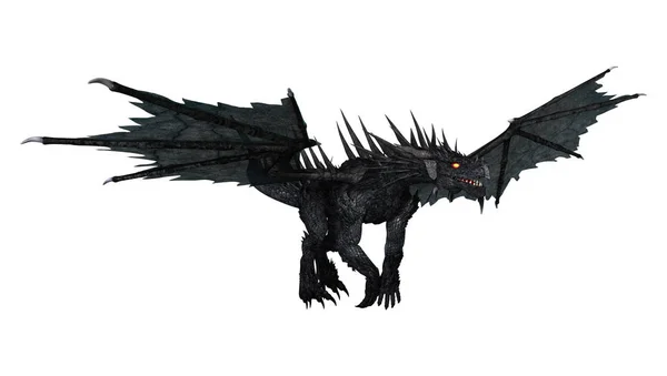 3D rendering zwarte draak op wit — Stockfoto
