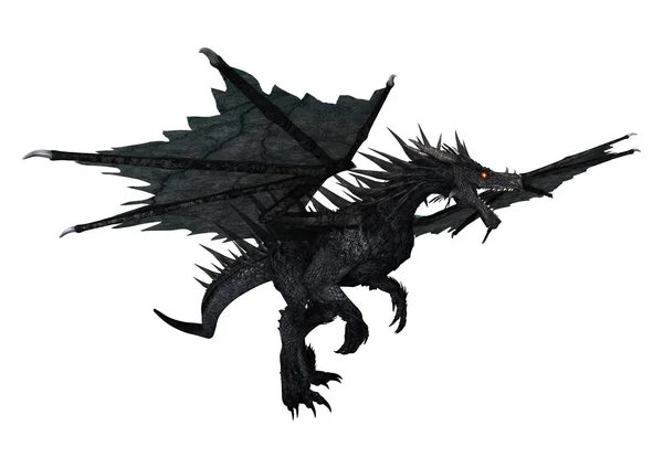 Dragón negro de renderizado 3D en blanco — Foto de Stock