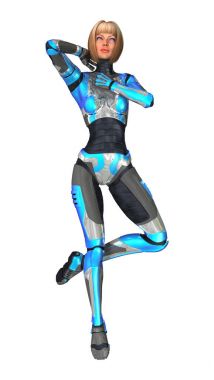 3D render kadın Robot üzerinde beyaz