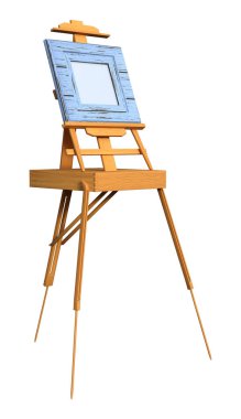 3D render sanat çerçeve ahşap şövale üzerinde beyaz üzerinde